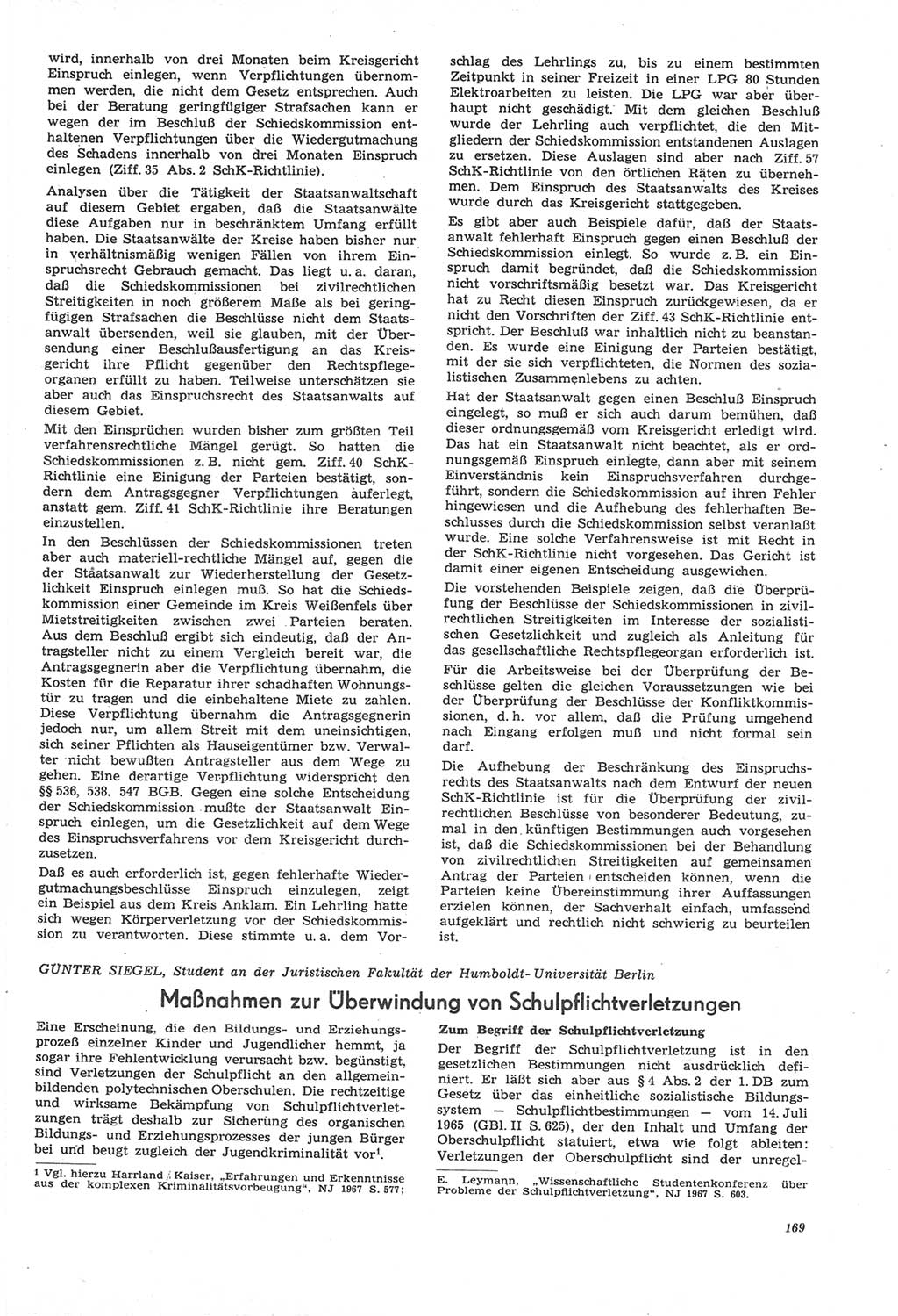 Neue Justiz (NJ), Zeitschrift für Recht und Rechtswissenschaft [Deutsche Demokratische Republik (DDR)], 22. Jahrgang 1968, Seite 169 (NJ DDR 1968, S. 169)