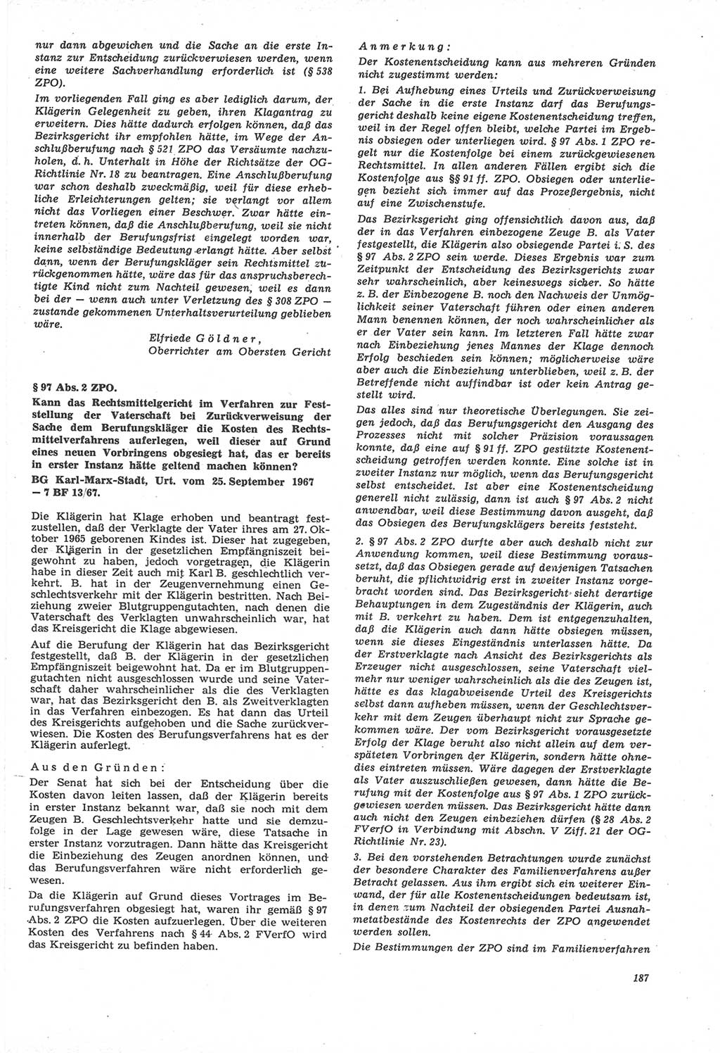 Neue Justiz (NJ), Zeitschrift für Recht und Rechtswissenschaft [Deutsche Demokratische Republik (DDR)], 22. Jahrgang 1968, Seite 187 (NJ DDR 1968, S. 187)