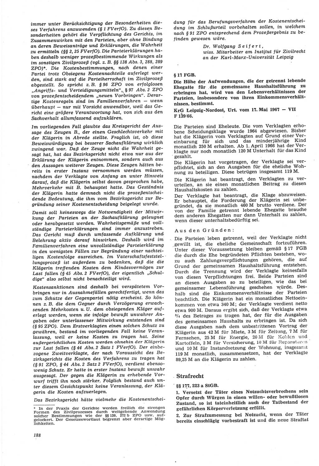 Neue Justiz (NJ), Zeitschrift für Recht und Rechtswissenschaft [Deutsche Demokratische Republik (DDR)], 22. Jahrgang 1968, Seite 188 (NJ DDR 1968, S. 188)