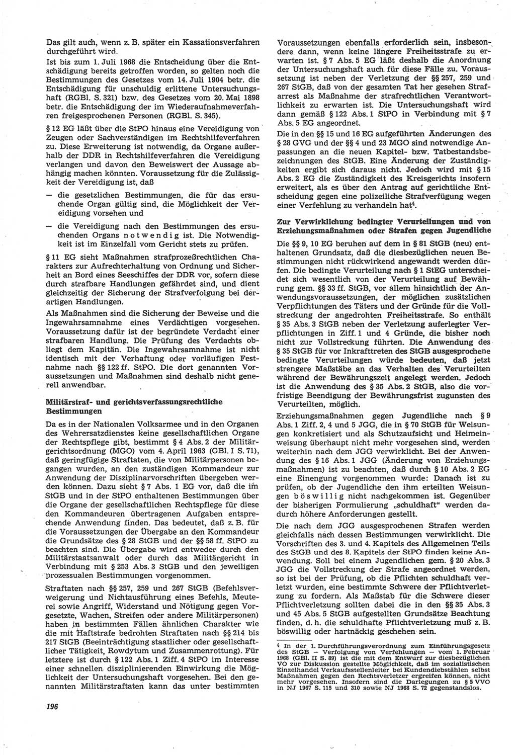 Neue Justiz (NJ), Zeitschrift für Recht und Rechtswissenschaft [Deutsche Demokratische Republik (DDR)], 22. Jahrgang 1968, Seite 196 (NJ DDR 1968, S. 196)