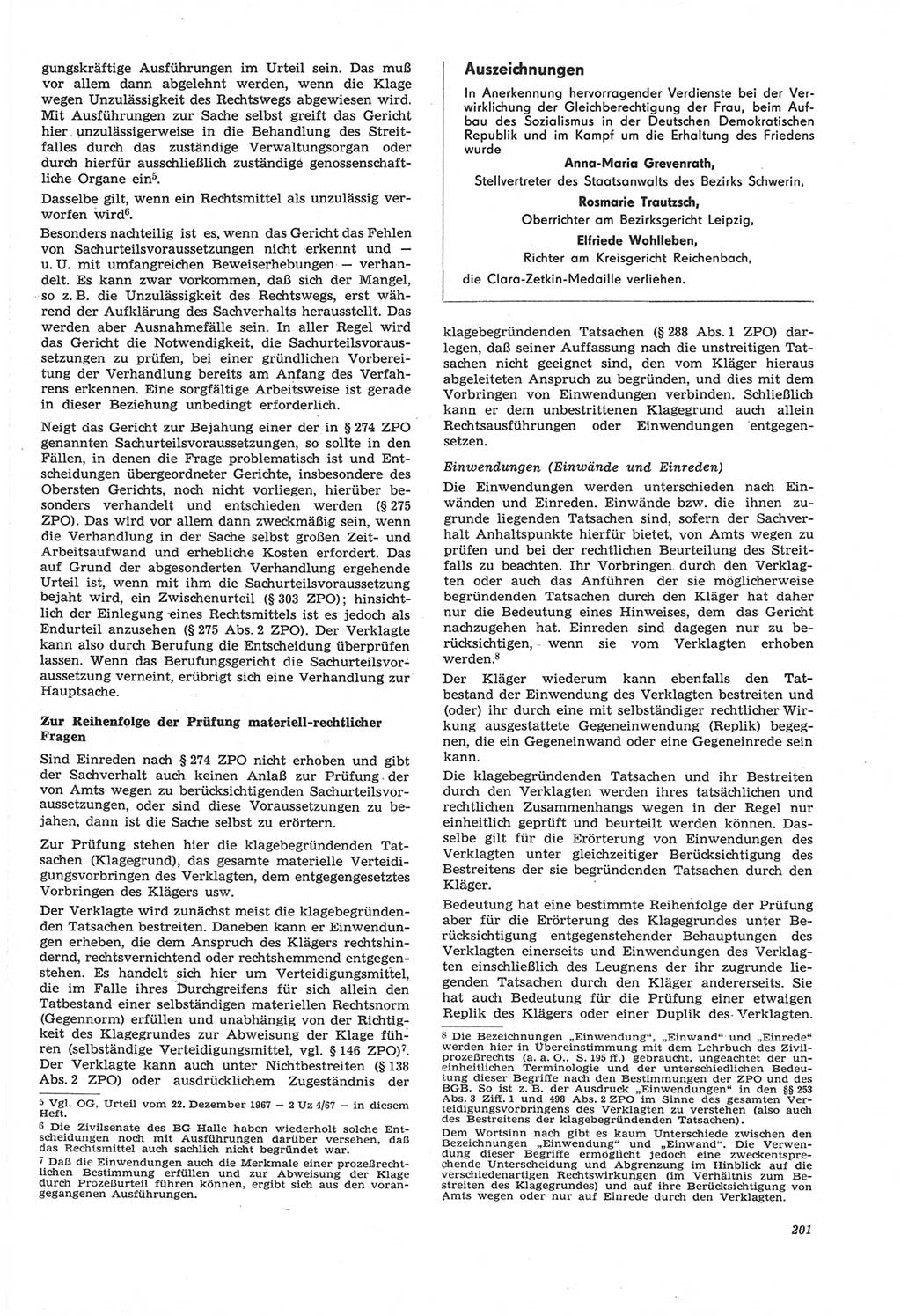 Neue Justiz (NJ), Zeitschrift für Recht und Rechtswissenschaft [Deutsche Demokratische Republik (DDR)], 22. Jahrgang 1968, Seite 201 (NJ DDR 1968, S. 201)