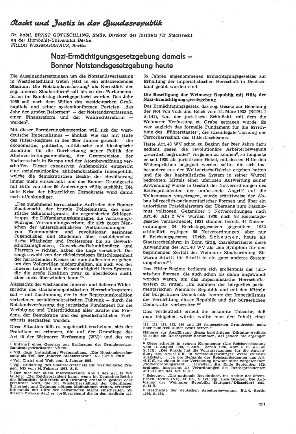 Neue Justiz (NJ), Zeitschrift für Recht und Rechtswissenschaft [Deutsche Demokratische Republik (DDR)], 22. Jahrgang 1968, Seite 211 (NJ DDR 1968, S. 211)