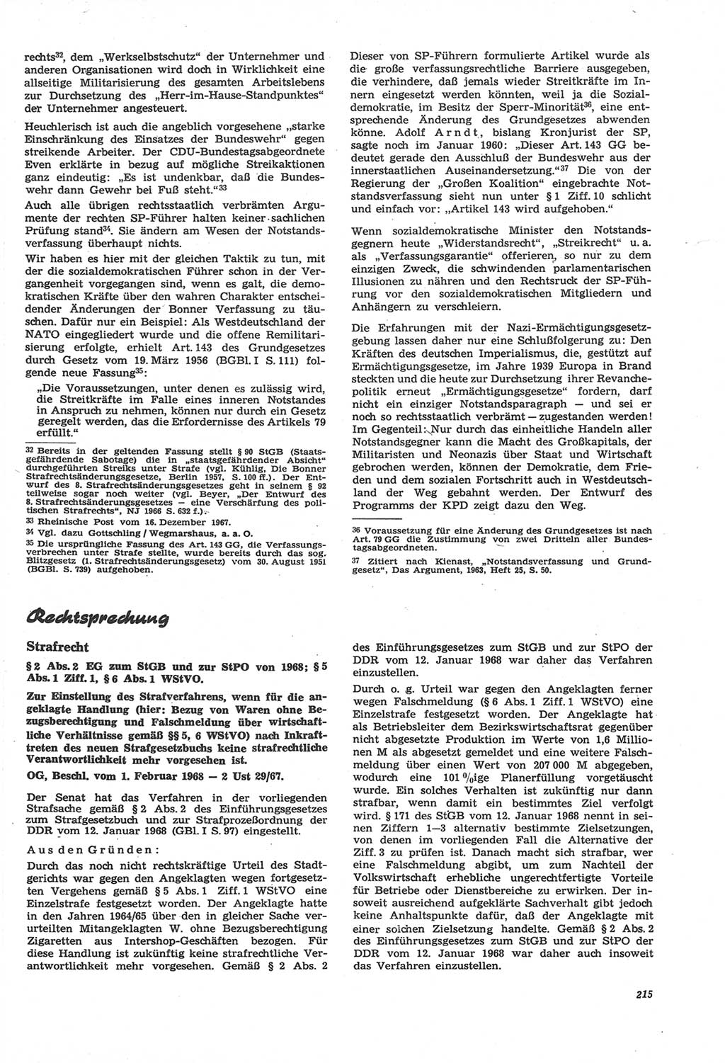 Neue Justiz (NJ), Zeitschrift für Recht und Rechtswissenschaft [Deutsche Demokratische Republik (DDR)], 22. Jahrgang 1968, Seite 215 (NJ DDR 1968, S. 215)