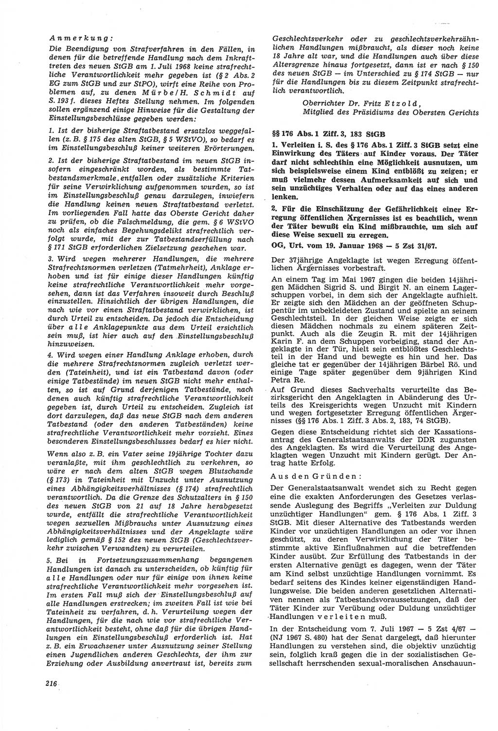 Neue Justiz (NJ), Zeitschrift für Recht und Rechtswissenschaft [Deutsche Demokratische Republik (DDR)], 22. Jahrgang 1968, Seite 216 (NJ DDR 1968, S. 216)