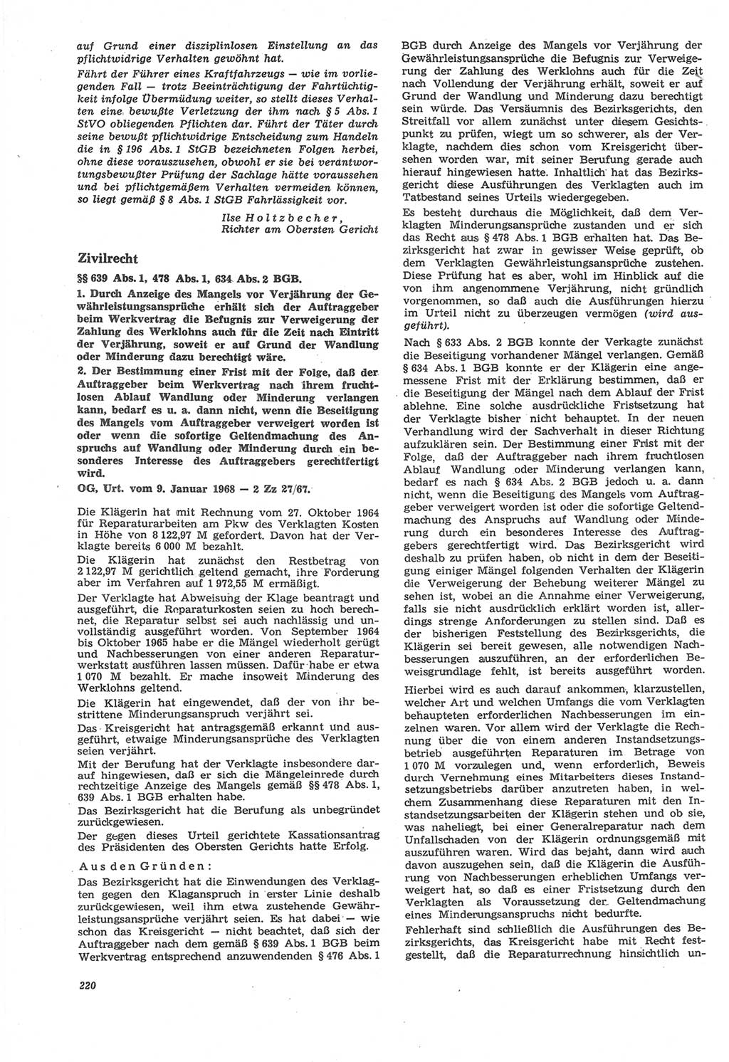 Neue Justiz (NJ), Zeitschrift für Recht und Rechtswissenschaft [Deutsche Demokratische Republik (DDR)], 22. Jahrgang 1968, Seite 220 (NJ DDR 1968, S. 220)