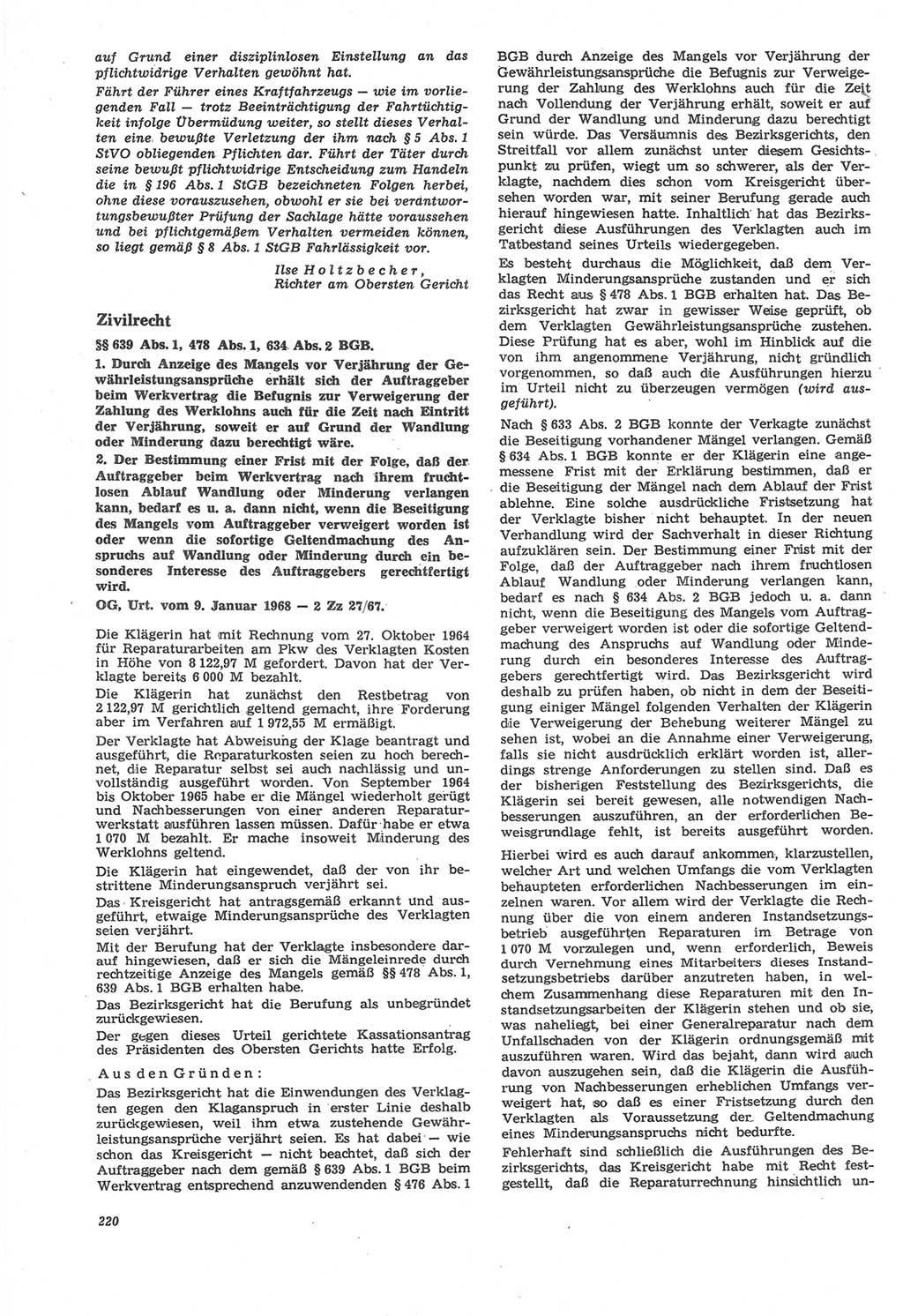 Neue Justiz (NJ), Zeitschrift für Recht und Rechtswissenschaft [Deutsche Demokratische Republik (DDR)], 22. Jahrgang 1968, Seite 220 (NJ DDR 1968, S. 220)