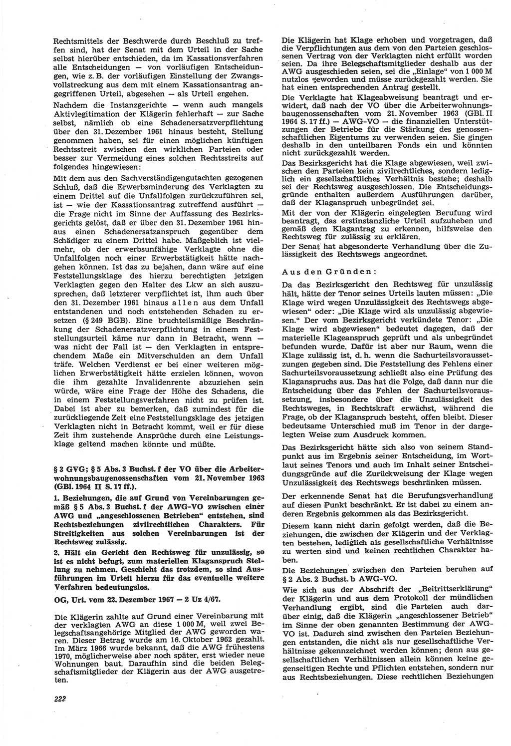Neue Justiz (NJ), Zeitschrift für Recht und Rechtswissenschaft [Deutsche Demokratische Republik (DDR)], 22. Jahrgang 1968, Seite 222 (NJ DDR 1968, S. 222)