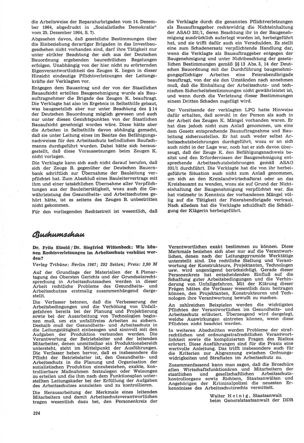 Neue Justiz (NJ), Zeitschrift für Recht und Rechtswissenschaft [Deutsche Demokratische Republik (DDR)], 22. Jahrgang 1968, Seite 224 (NJ DDR 1968, S. 224)