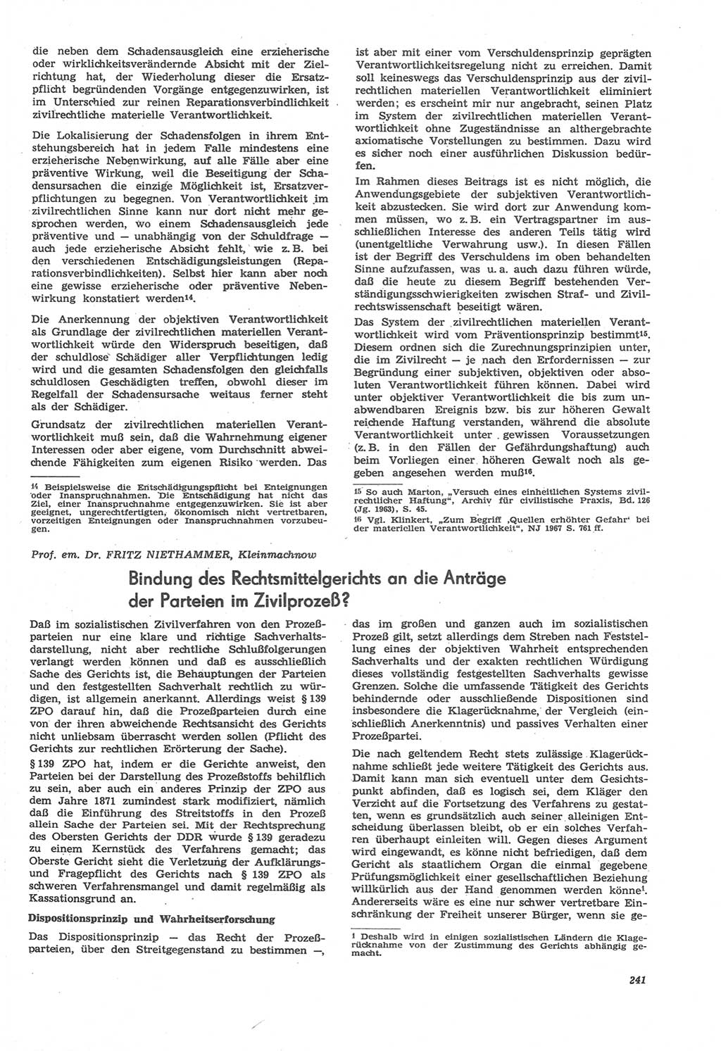 Neue Justiz (NJ), Zeitschrift für Recht und Rechtswissenschaft [Deutsche Demokratische Republik (DDR)], 22. Jahrgang 1968, Seite 241 (NJ DDR 1968, S. 241)