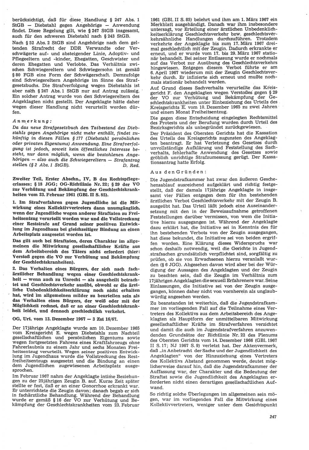 Neue Justiz (NJ), Zeitschrift für Recht und Rechtswissenschaft [Deutsche Demokratische Republik (DDR)], 22. Jahrgang 1968, Seite 247 (NJ DDR 1968, S. 247)