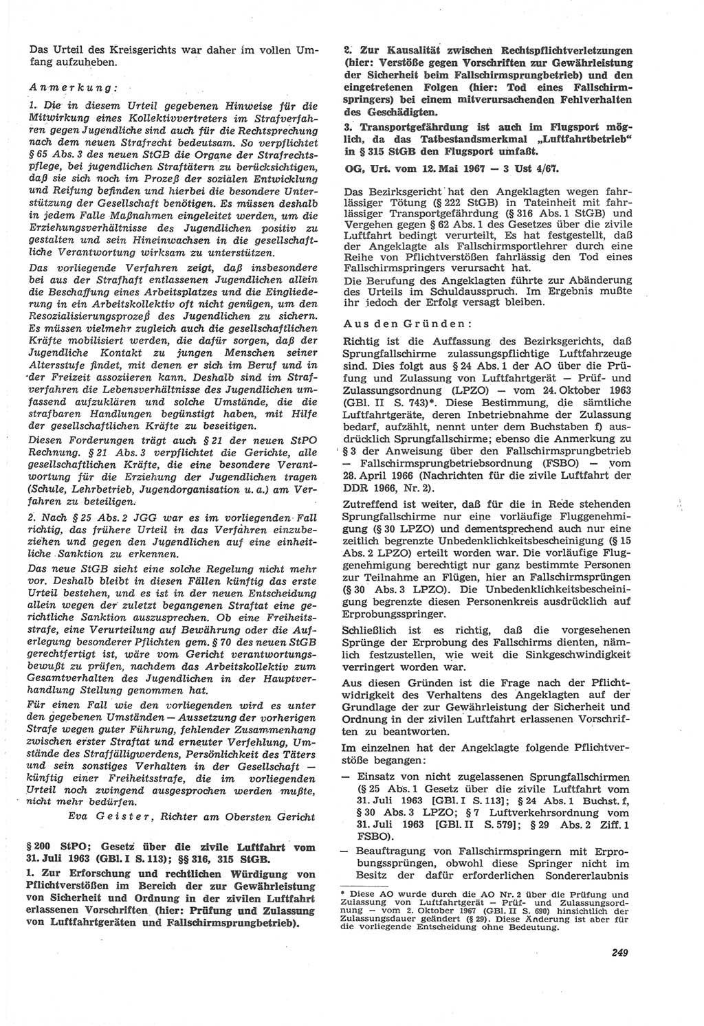 Neue Justiz (NJ), Zeitschrift für Recht und Rechtswissenschaft [Deutsche Demokratische Republik (DDR)], 22. Jahrgang 1968, Seite 249 (NJ DDR 1968, S. 249)