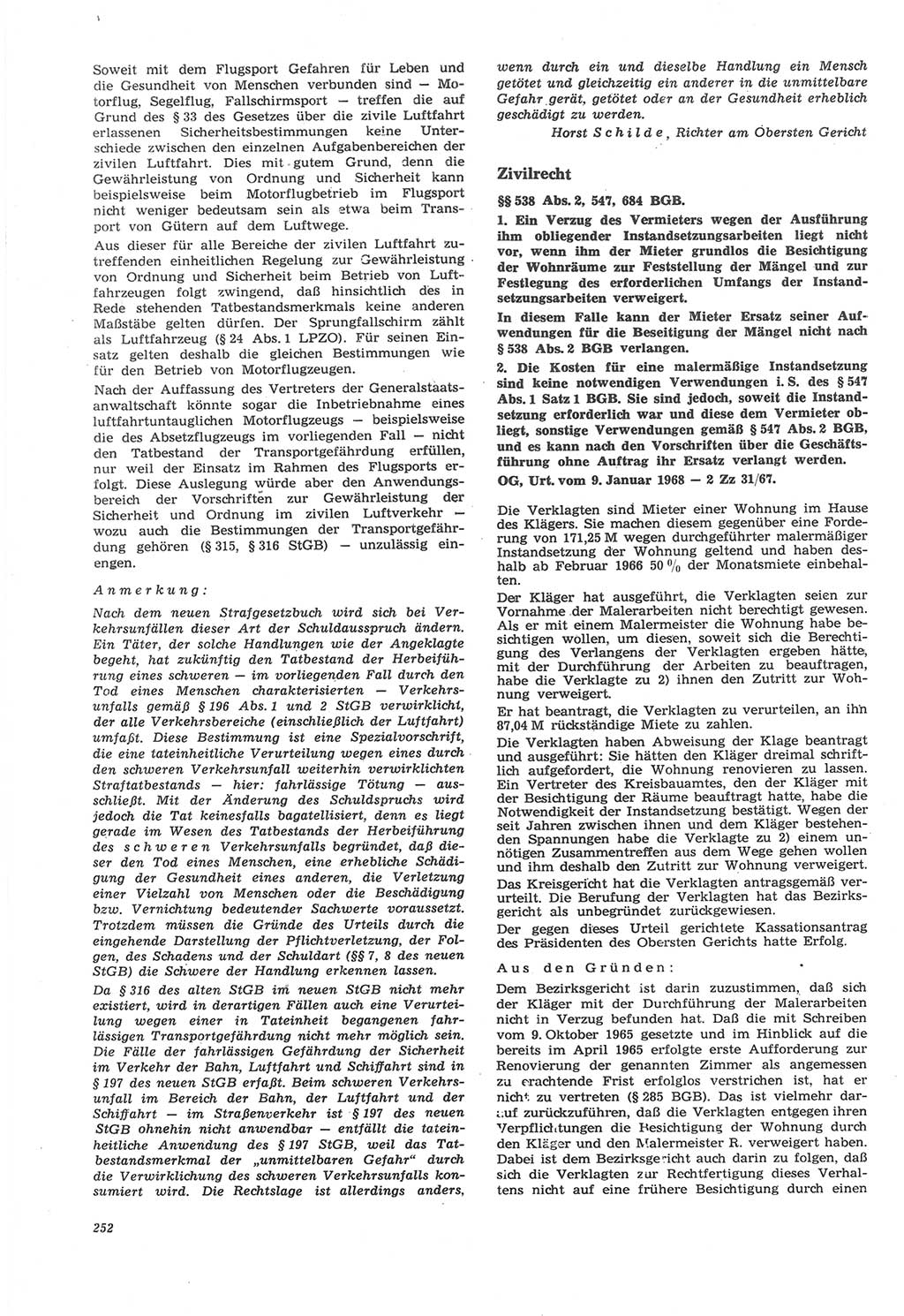 Neue Justiz (NJ), Zeitschrift für Recht und Rechtswissenschaft [Deutsche Demokratische Republik (DDR)], 22. Jahrgang 1968, Seite 252 (NJ DDR 1968, S. 252)