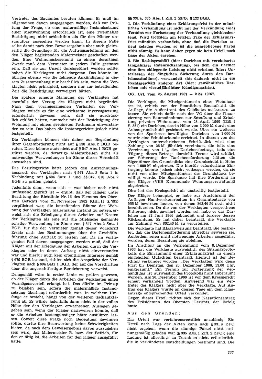 Neue Justiz (NJ), Zeitschrift für Recht und Rechtswissenschaft [Deutsche Demokratische Republik (DDR)], 22. Jahrgang 1968, Seite 253 (NJ DDR 1968, S. 253)