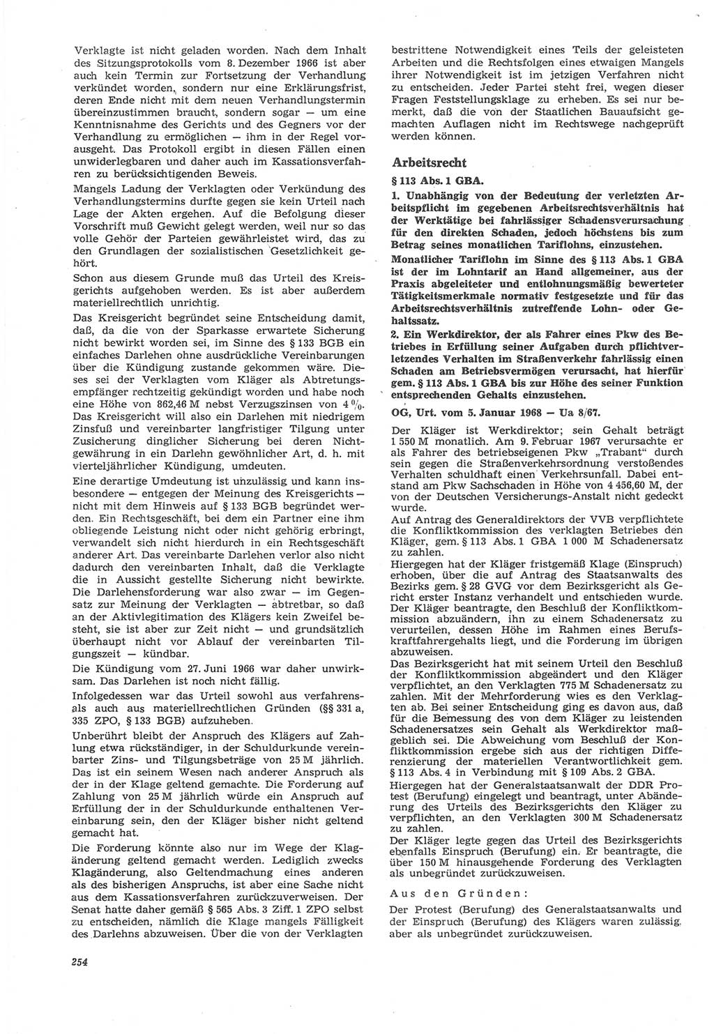Neue Justiz (NJ), Zeitschrift für Recht und Rechtswissenschaft [Deutsche Demokratische Republik (DDR)], 22. Jahrgang 1968, Seite 254 (NJ DDR 1968, S. 254)