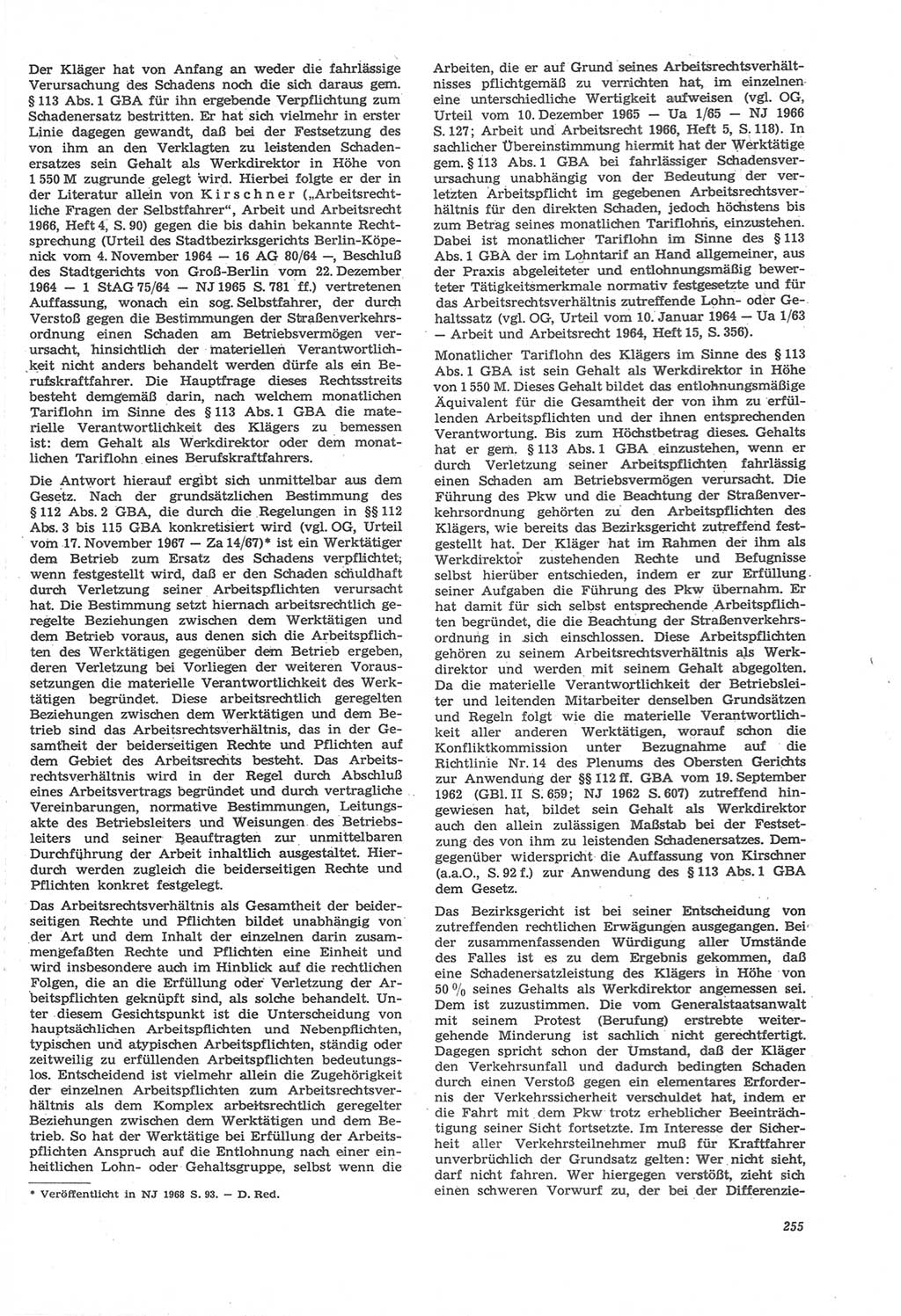 Neue Justiz (NJ), Zeitschrift für Recht und Rechtswissenschaft [Deutsche Demokratische Republik (DDR)], 22. Jahrgang 1968, Seite 255 (NJ DDR 1968, S. 255)