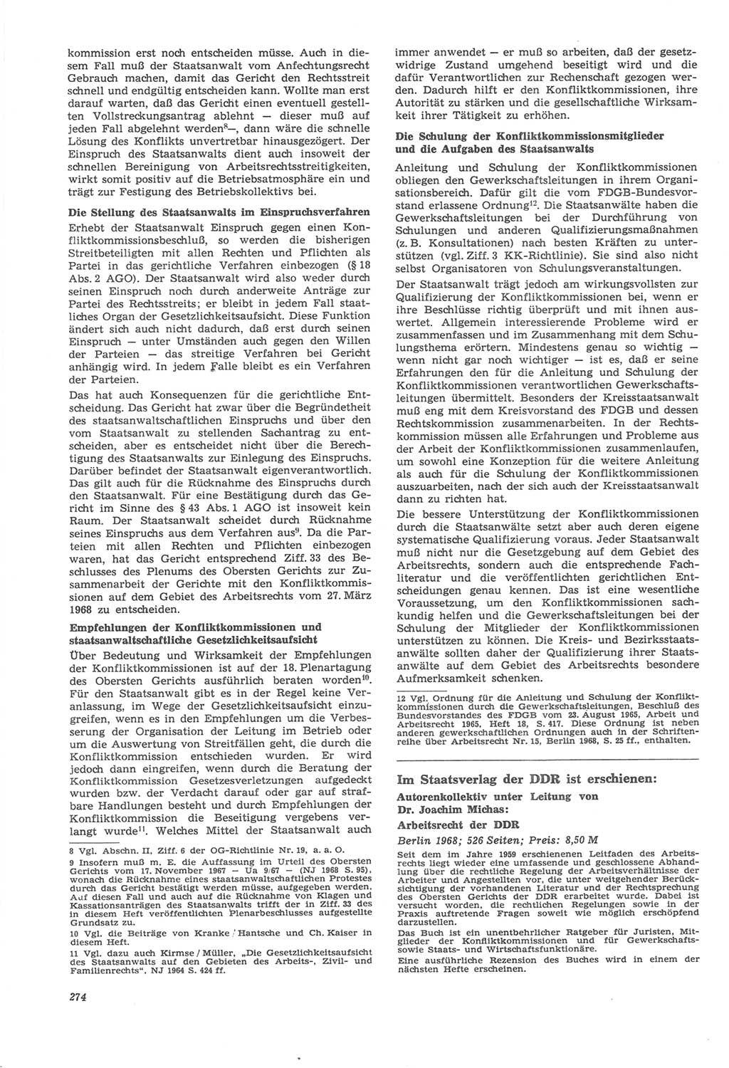 Neue Justiz (NJ), Zeitschrift für Recht und Rechtswissenschaft [Deutsche Demokratische Republik (DDR)], 22. Jahrgang 1968, Seite 274 (NJ DDR 1968, S. 274)