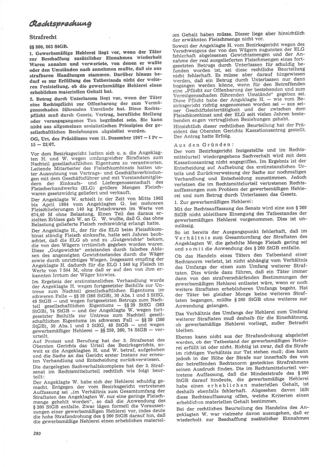 Neue Justiz (NJ), Zeitschrift für Recht und Rechtswissenschaft [Deutsche Demokratische Republik (DDR)], 22. Jahrgang 1968, Seite 280 (NJ DDR 1968, S. 280)