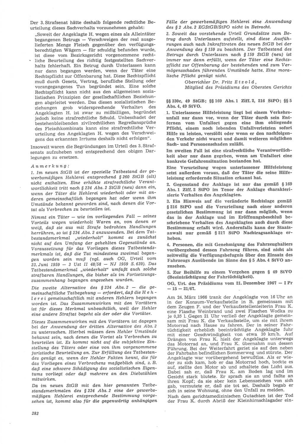Neue Justiz (NJ), Zeitschrift für Recht und Rechtswissenschaft [Deutsche Demokratische Republik (DDR)], 22. Jahrgang 1968, Seite 282 (NJ DDR 1968, S. 282)