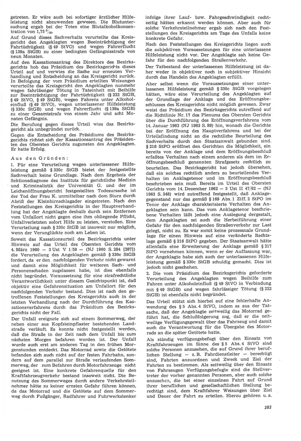 Neue Justiz (NJ), Zeitschrift für Recht und Rechtswissenschaft [Deutsche Demokratische Republik (DDR)], 22. Jahrgang 1968, Seite 283 (NJ DDR 1968, S. 283)