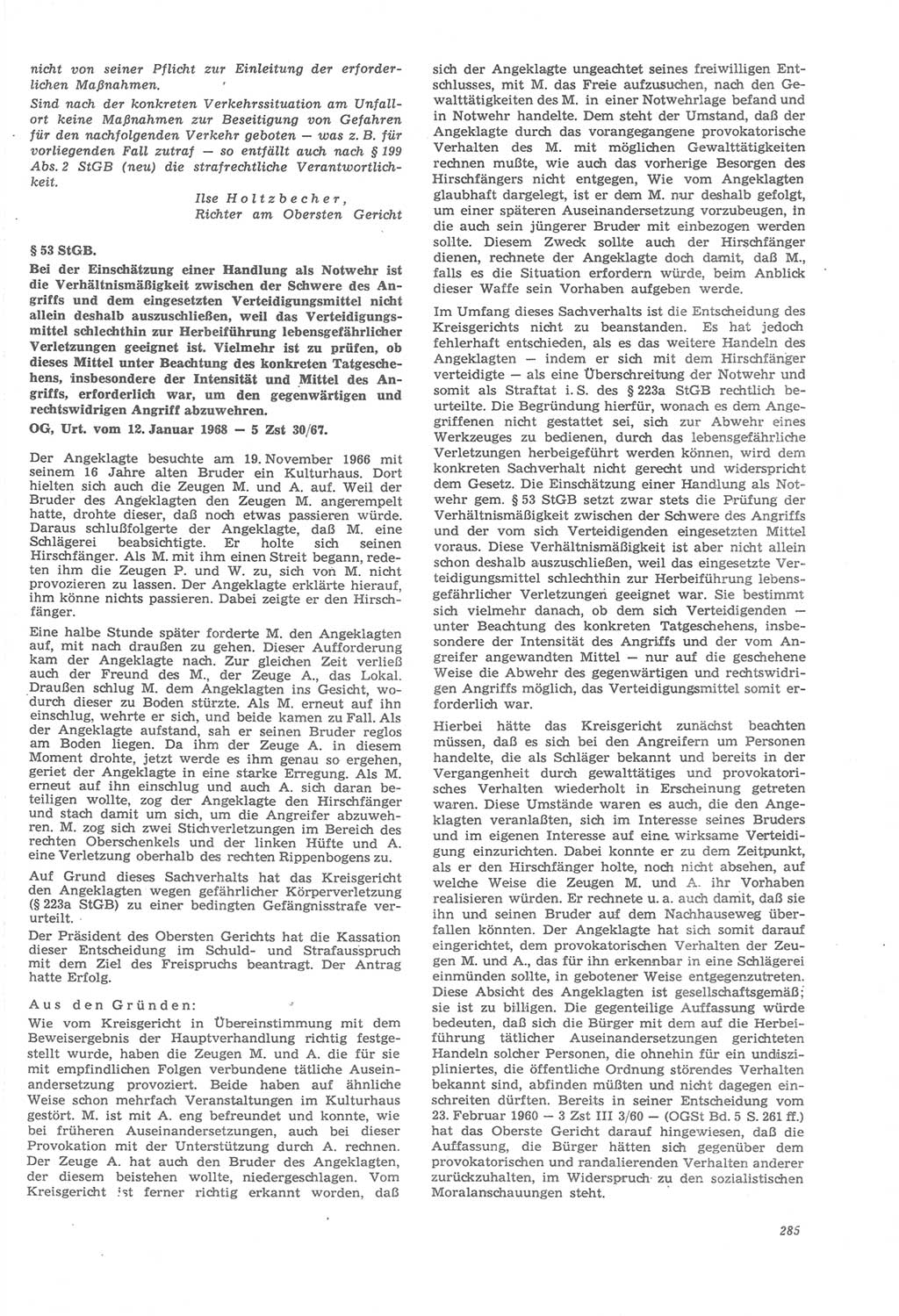 Neue Justiz (NJ), Zeitschrift für Recht und Rechtswissenschaft [Deutsche Demokratische Republik (DDR)], 22. Jahrgang 1968, Seite 285 (NJ DDR 1968, S. 285)