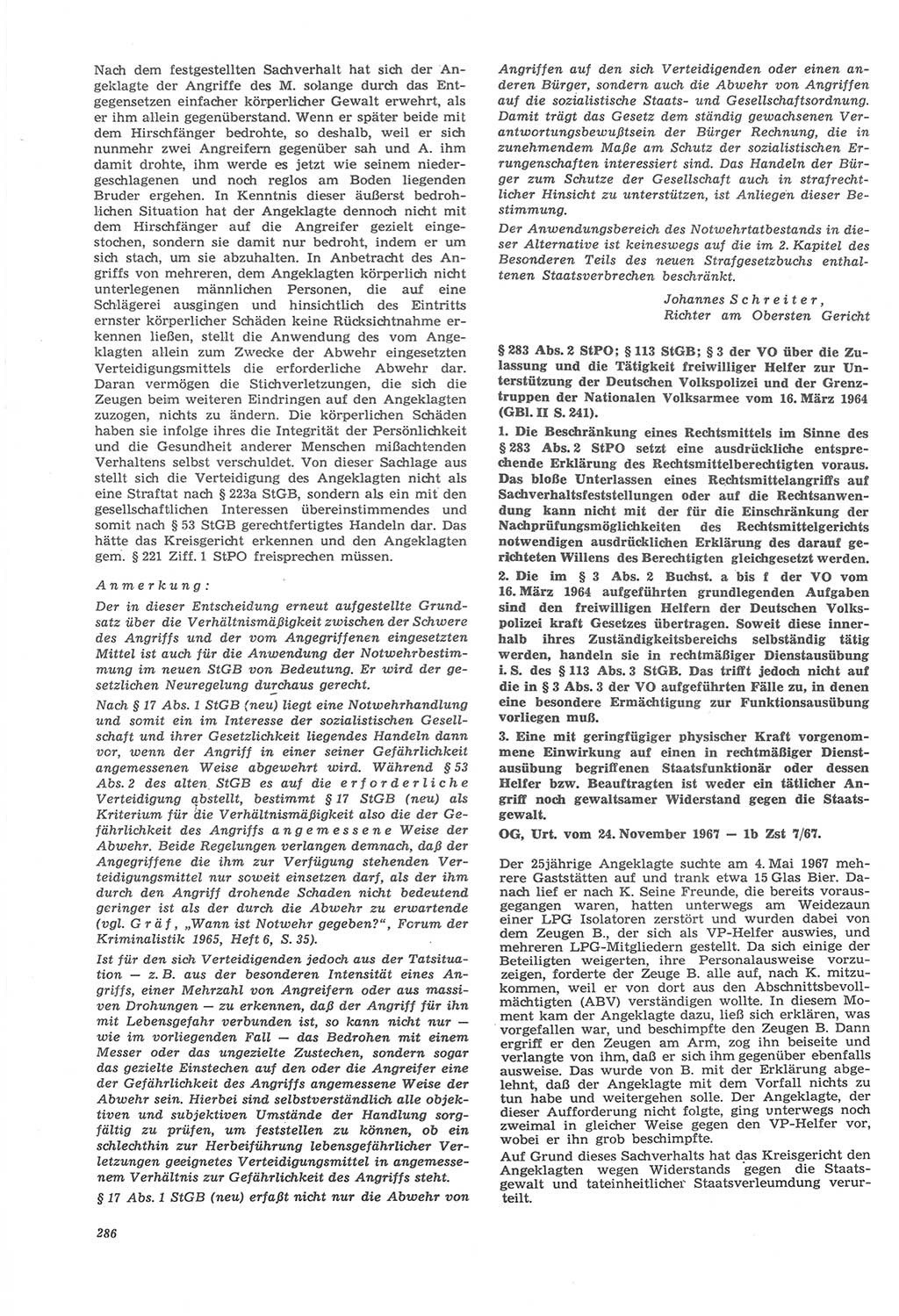 Neue Justiz (NJ), Zeitschrift für Recht und Rechtswissenschaft [Deutsche Demokratische Republik (DDR)], 22. Jahrgang 1968, Seite 286 (NJ DDR 1968, S. 286)