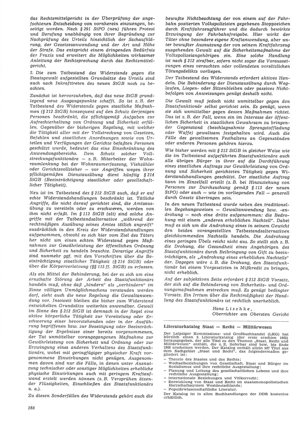 Neue Justiz (NJ), Zeitschrift für Recht und Rechtswissenschaft [Deutsche Demokratische Republik (DDR)], 22. Jahrgang 1968, Seite 288 (NJ DDR 1968, S. 288)