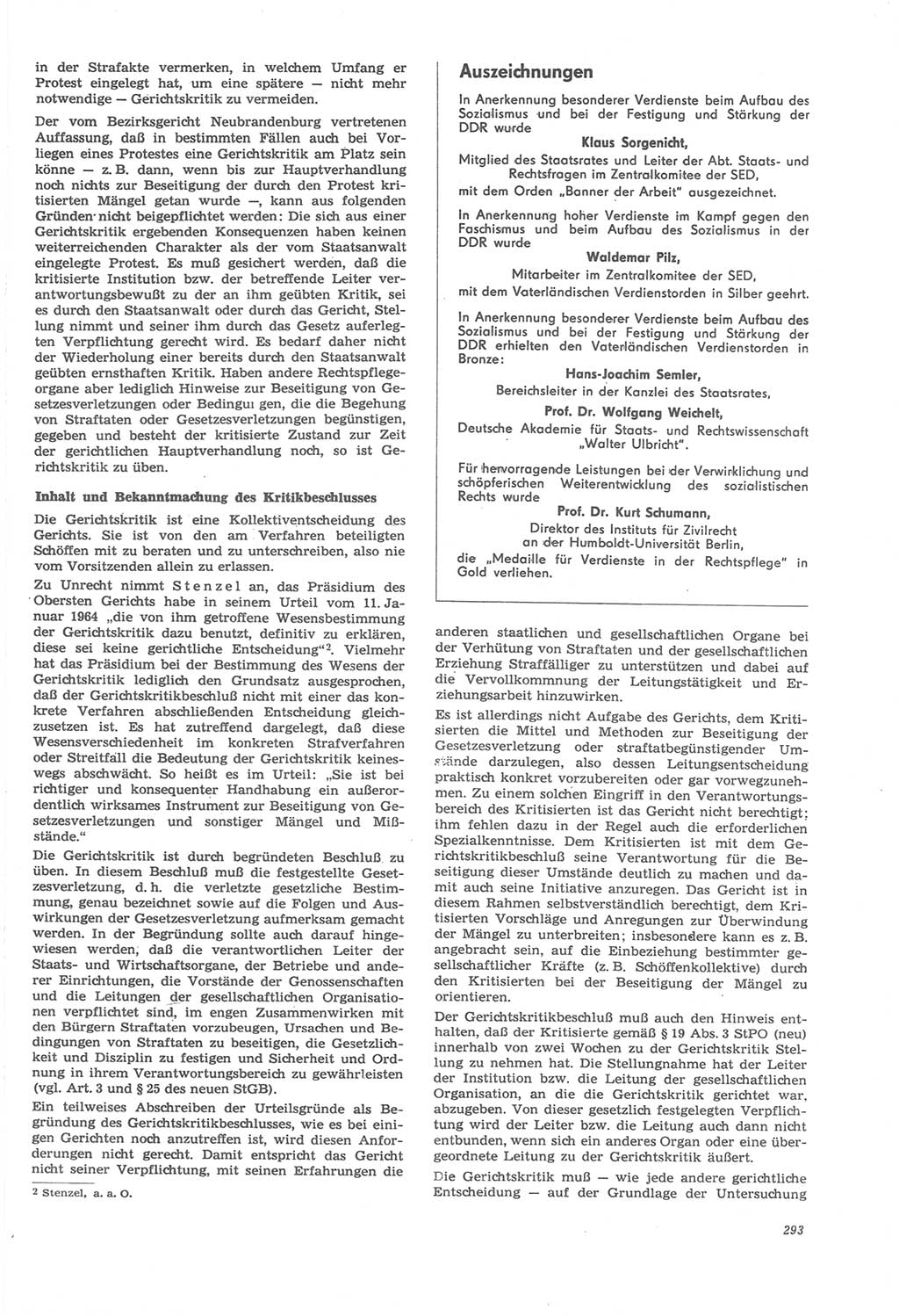 Neue Justiz (NJ), Zeitschrift für Recht und Rechtswissenschaft [Deutsche Demokratische Republik (DDR)], 22. Jahrgang 1968, Seite 293 (NJ DDR 1968, S. 293)