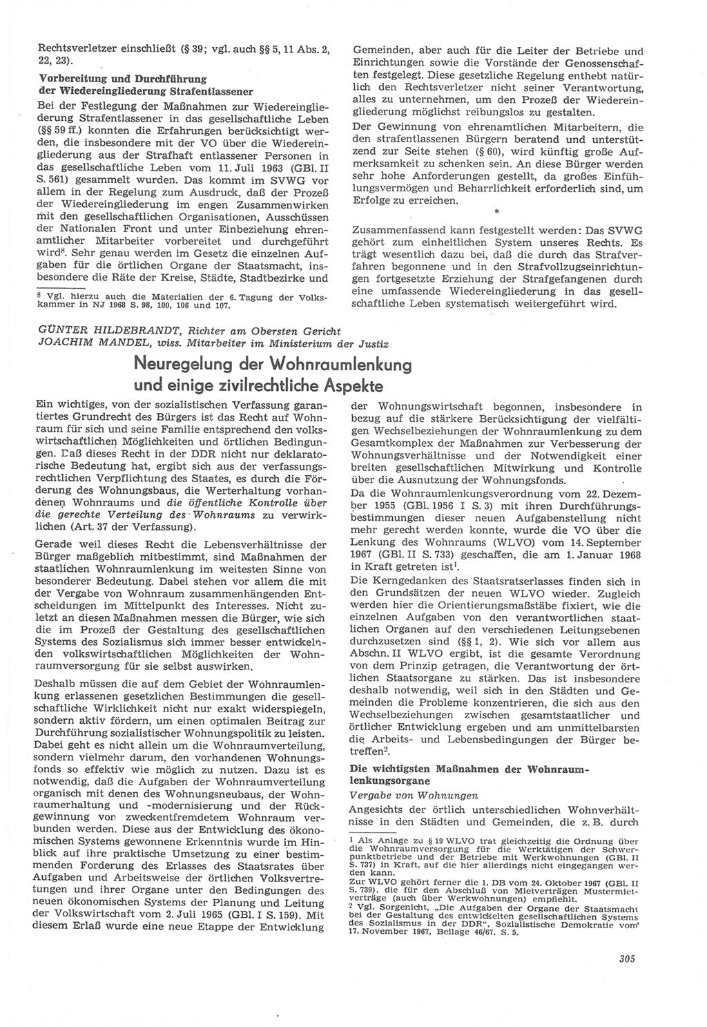 Neue Justiz (NJ), Zeitschrift für Recht und Rechtswissenschaft [Deutsche Demokratische Republik (DDR)], 22. Jahrgang 1968, Seite 305 (NJ DDR 1968, S. 305)