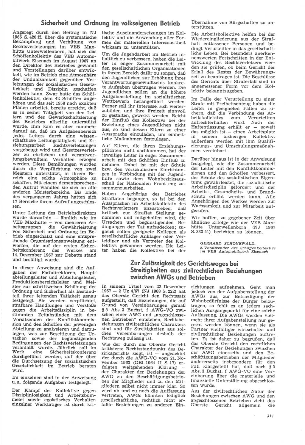 Neue Justiz (NJ), Zeitschrift für Recht und Rechtswissenschaft [Deutsche Demokratische Republik (DDR)], 22. Jahrgang 1968, Seite 311 (NJ DDR 1968, S. 311)