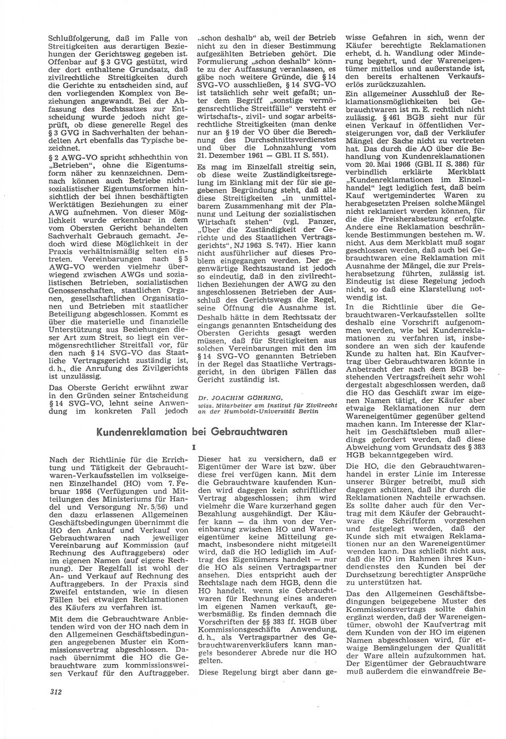 Neue Justiz (NJ), Zeitschrift für Recht und Rechtswissenschaft [Deutsche Demokratische Republik (DDR)], 22. Jahrgang 1968, Seite 312 (NJ DDR 1968, S. 312)