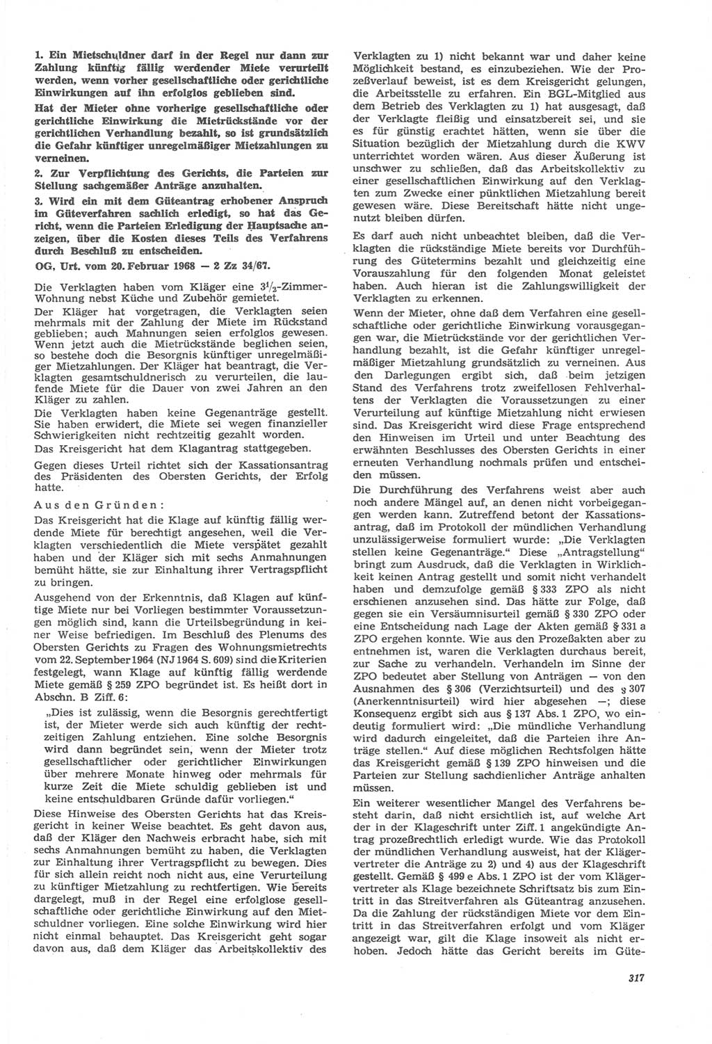 Neue Justiz (NJ), Zeitschrift für Recht und Rechtswissenschaft [Deutsche Demokratische Republik (DDR)], 22. Jahrgang 1968, Seite 317 (NJ DDR 1968, S. 317)