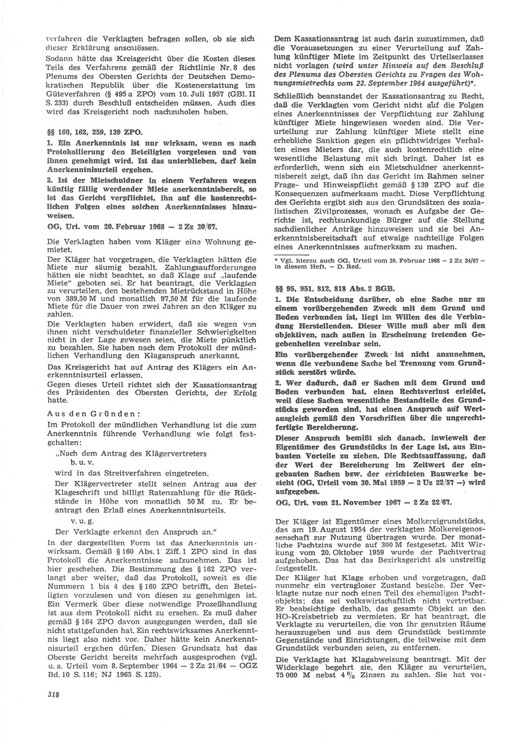 Neue Justiz (NJ), Zeitschrift für Recht und Rechtswissenschaft [Deutsche Demokratische Republik (DDR)], 22. Jahrgang 1968, Seite 318 (NJ DDR 1968, S. 318)