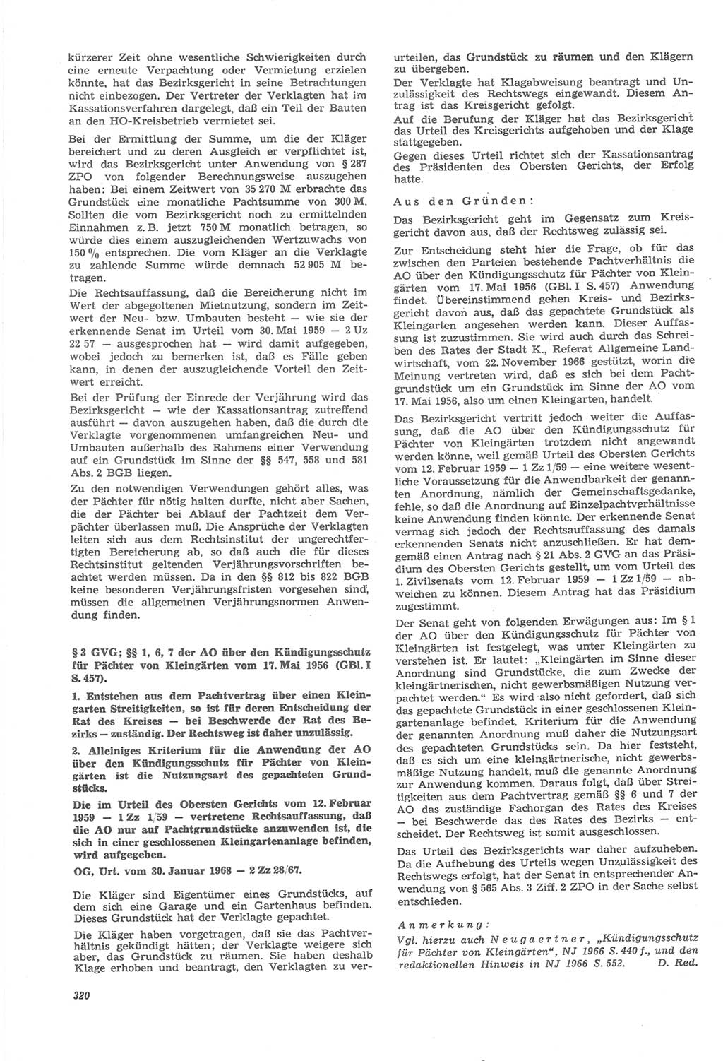 Neue Justiz (NJ), Zeitschrift für Recht und Rechtswissenschaft [Deutsche Demokratische Republik (DDR)], 22. Jahrgang 1968, Seite 320 (NJ DDR 1968, S. 320)