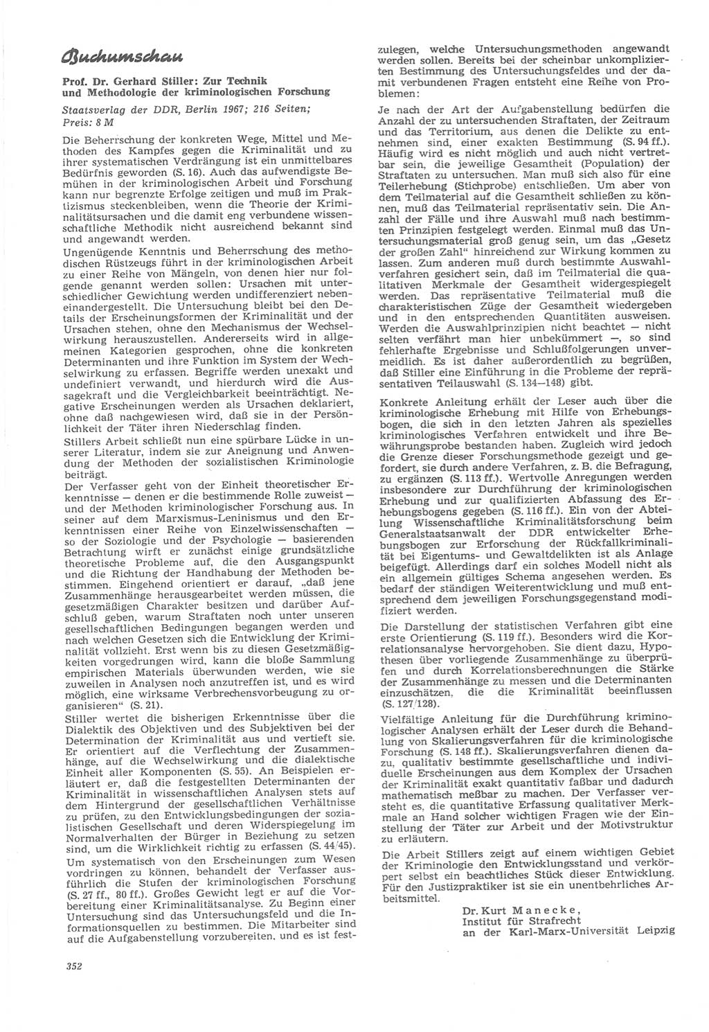 Neue Justiz (NJ), Zeitschrift für Recht und Rechtswissenschaft [Deutsche Demokratische Republik (DDR)], 22. Jahrgang 1968, Seite 352 (NJ DDR 1968, S. 352)