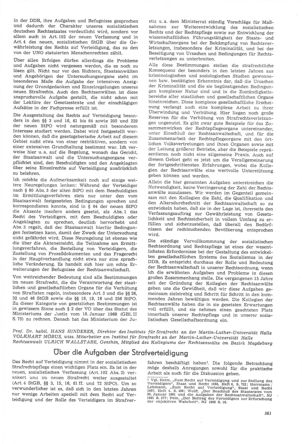 Neue Justiz (NJ), Zeitschrift für Recht und Rechtswissenschaft [Deutsche Demokratische Republik (DDR)], 22. Jahrgang 1968, Seite 361 (NJ DDR 1968, S. 361)