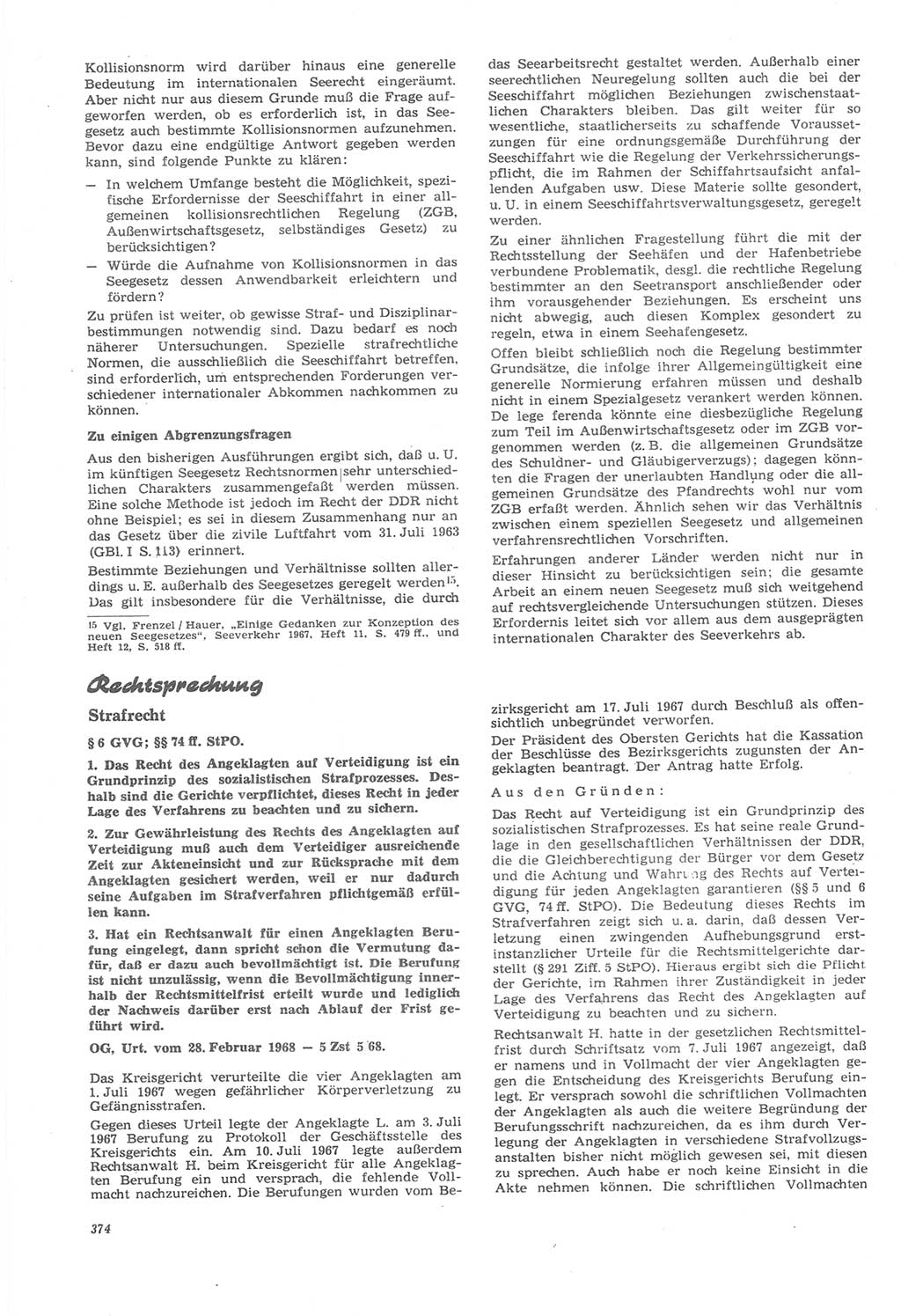 Neue Justiz (NJ), Zeitschrift für Recht und Rechtswissenschaft [Deutsche Demokratische Republik (DDR)], 22. Jahrgang 1968, Seite 374 (NJ DDR 1968, S. 374)