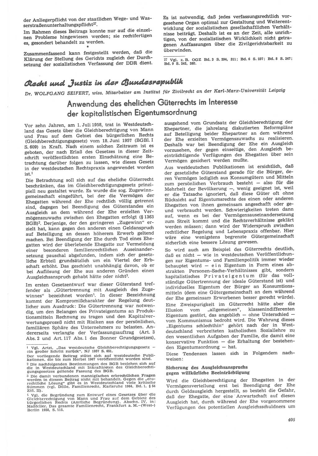 Neue Justiz (NJ), Zeitschrift für Recht und Rechtswissenschaft [Deutsche Demokratische Republik (DDR)], 22. Jahrgang 1968, Seite 405 (NJ DDR 1968, S. 405)