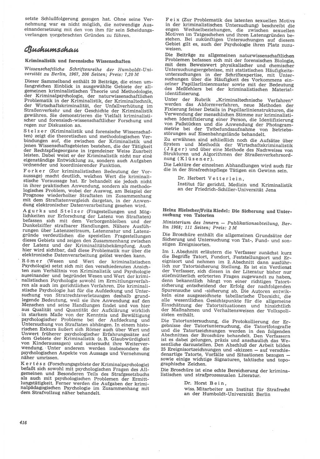 Neue Justiz (NJ), Zeitschrift für Recht und Rechtswissenschaft [Deutsche Demokratische Republik (DDR)], 22. Jahrgang 1968, Seite 416 (NJ DDR 1968, S. 416)