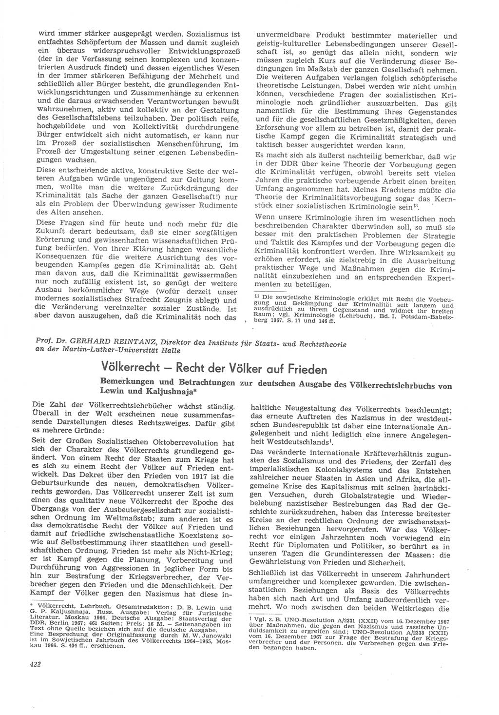 Neue Justiz (NJ), Zeitschrift für Recht und Rechtswissenschaft [Deutsche Demokratische Republik (DDR)], 22. Jahrgang 1968, Seite 422 (NJ DDR 1968, S. 422)