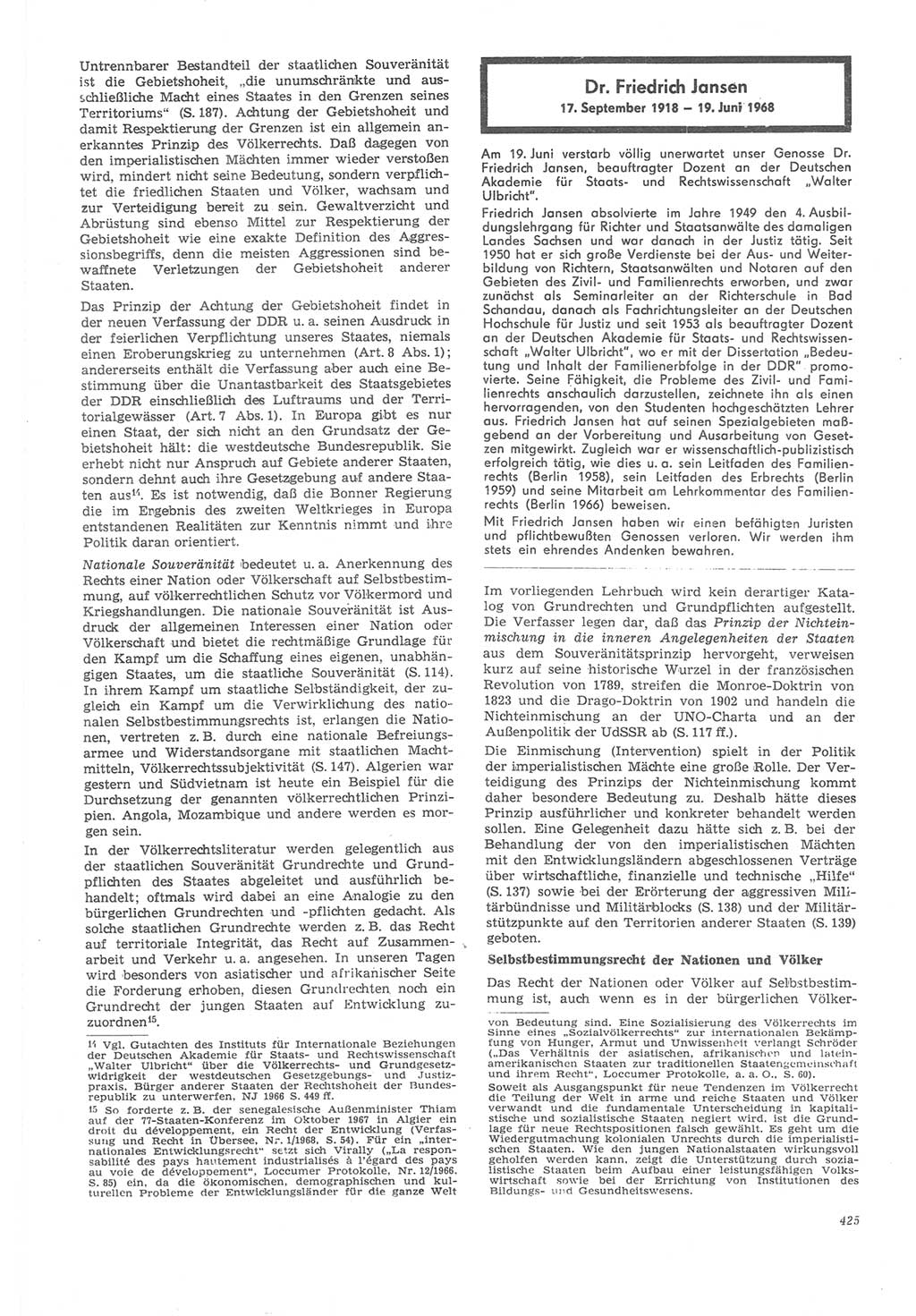 Neue Justiz (NJ), Zeitschrift für Recht und Rechtswissenschaft [Deutsche Demokratische Republik (DDR)], 22. Jahrgang 1968, Seite 425 (NJ DDR 1968, S. 425)