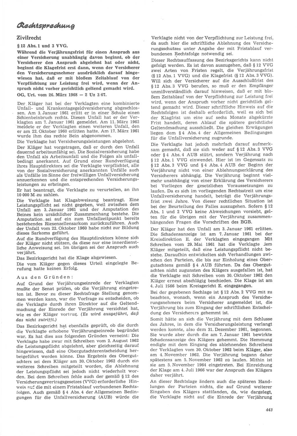 Neue Justiz (NJ), Zeitschrift für Recht und Rechtswissenschaft [Deutsche Demokratische Republik (DDR)], 22. Jahrgang 1968, Seite 443 (NJ DDR 1968, S. 443)