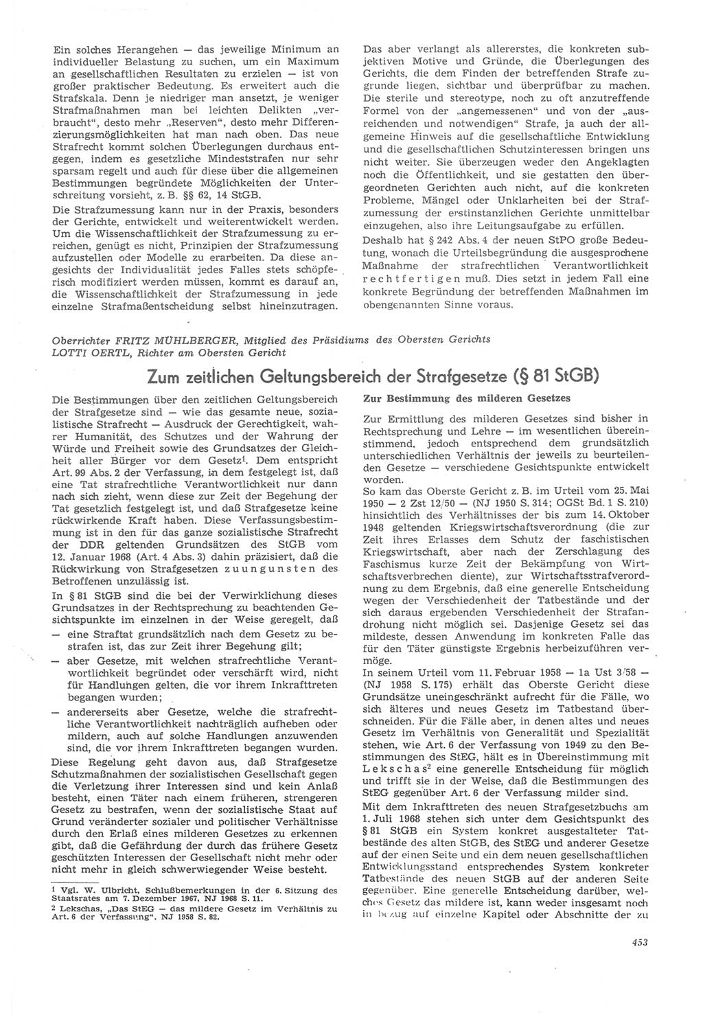 Neue Justiz (NJ), Zeitschrift für Recht und Rechtswissenschaft [Deutsche Demokratische Republik (DDR)], 22. Jahrgang 1968, Seite 453 (NJ DDR 1968, S. 453)