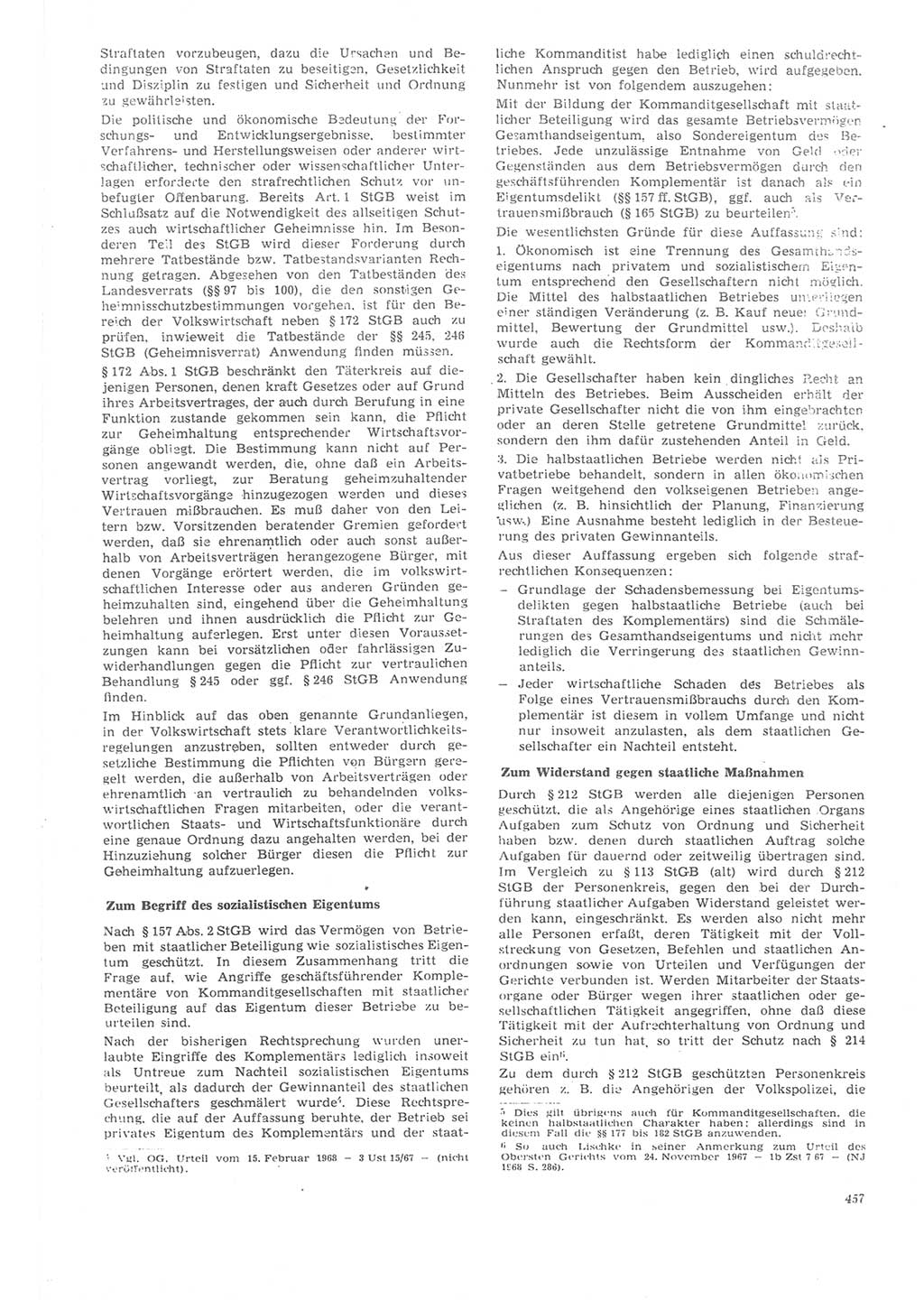 Neue Justiz (NJ), Zeitschrift für Recht und Rechtswissenschaft [Deutsche Demokratische Republik (DDR)], 22. Jahrgang 1968, Seite 457 (NJ DDR 1968, S. 457)