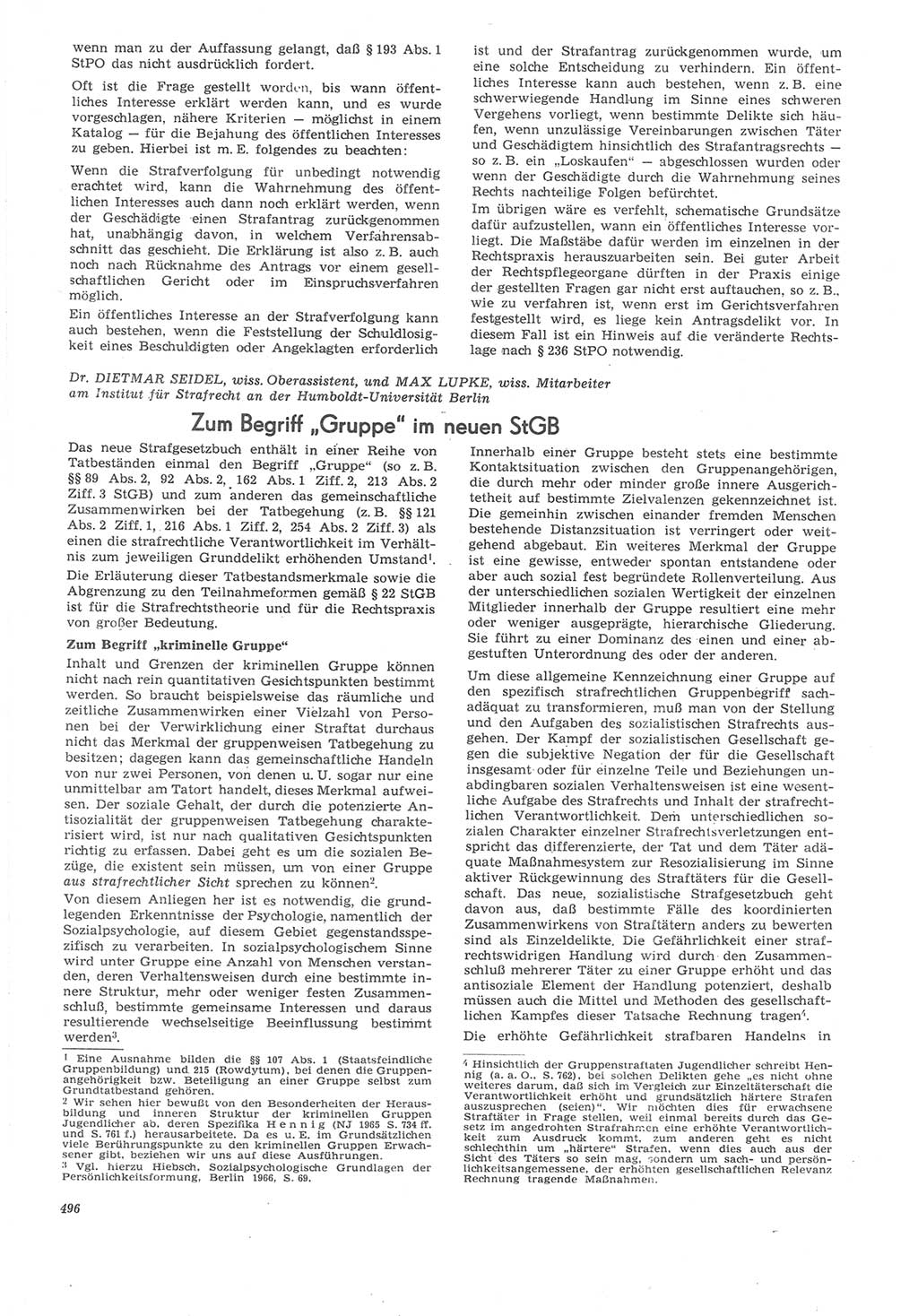 Neue Justiz (NJ), Zeitschrift für Recht und Rechtswissenschaft [Deutsche Demokratische Republik (DDR)], 22. Jahrgang 1968, Seite 496 (NJ DDR 1968, S. 496)