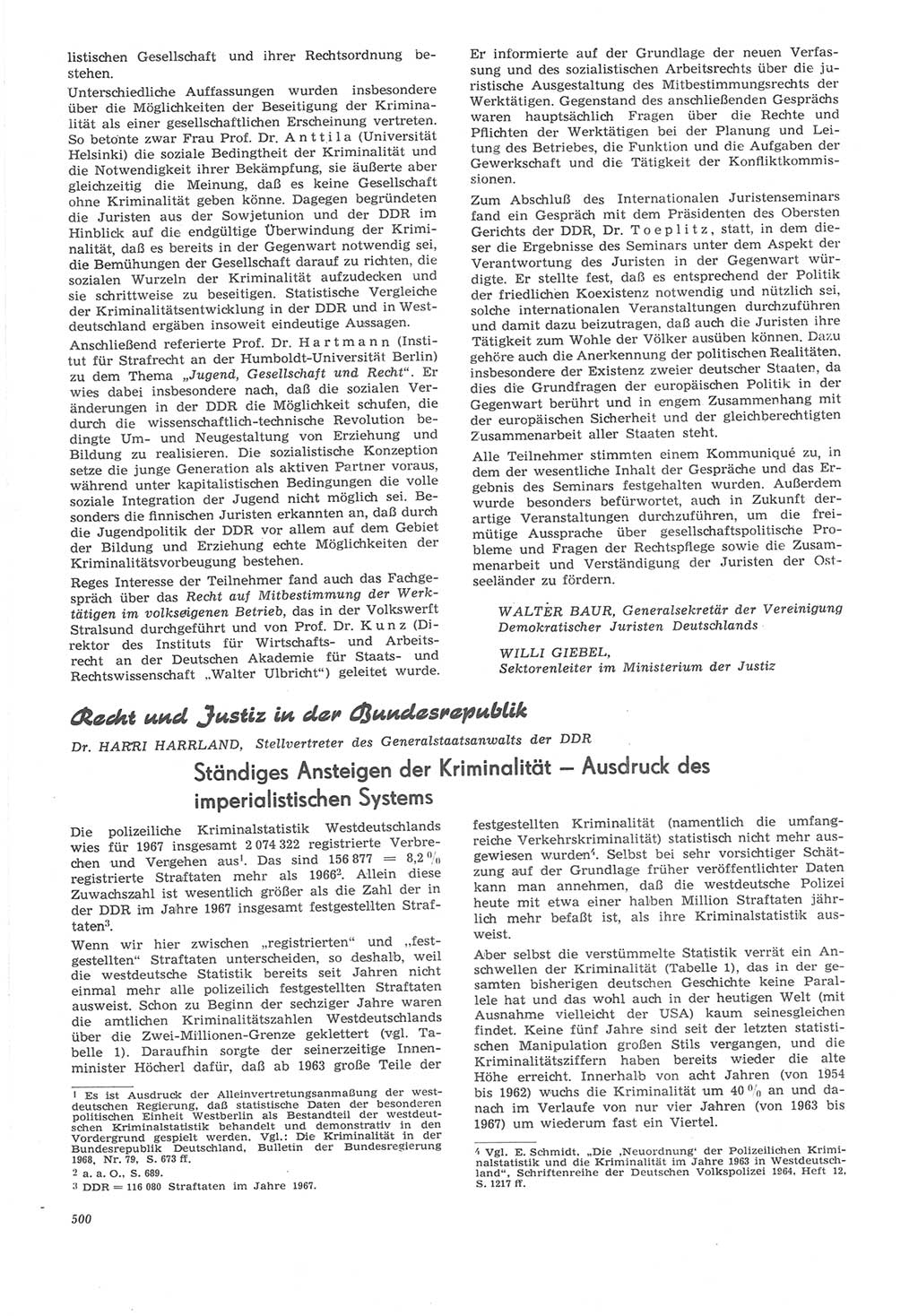 Neue Justiz (NJ), Zeitschrift für Recht und Rechtswissenschaft [Deutsche Demokratische Republik (DDR)], 22. Jahrgang 1968, Seite 500 (NJ DDR 1968, S. 500)