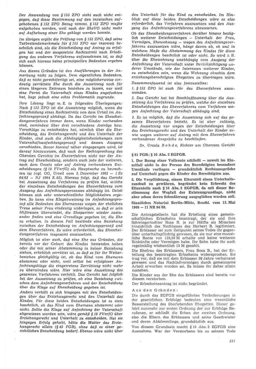 Neue Justiz (NJ), Zeitschrift für Recht und Rechtswissenschaft [Deutsche Demokratische Republik (DDR)], 22. Jahrgang 1968, Seite 511 (NJ DDR 1968, S. 511)