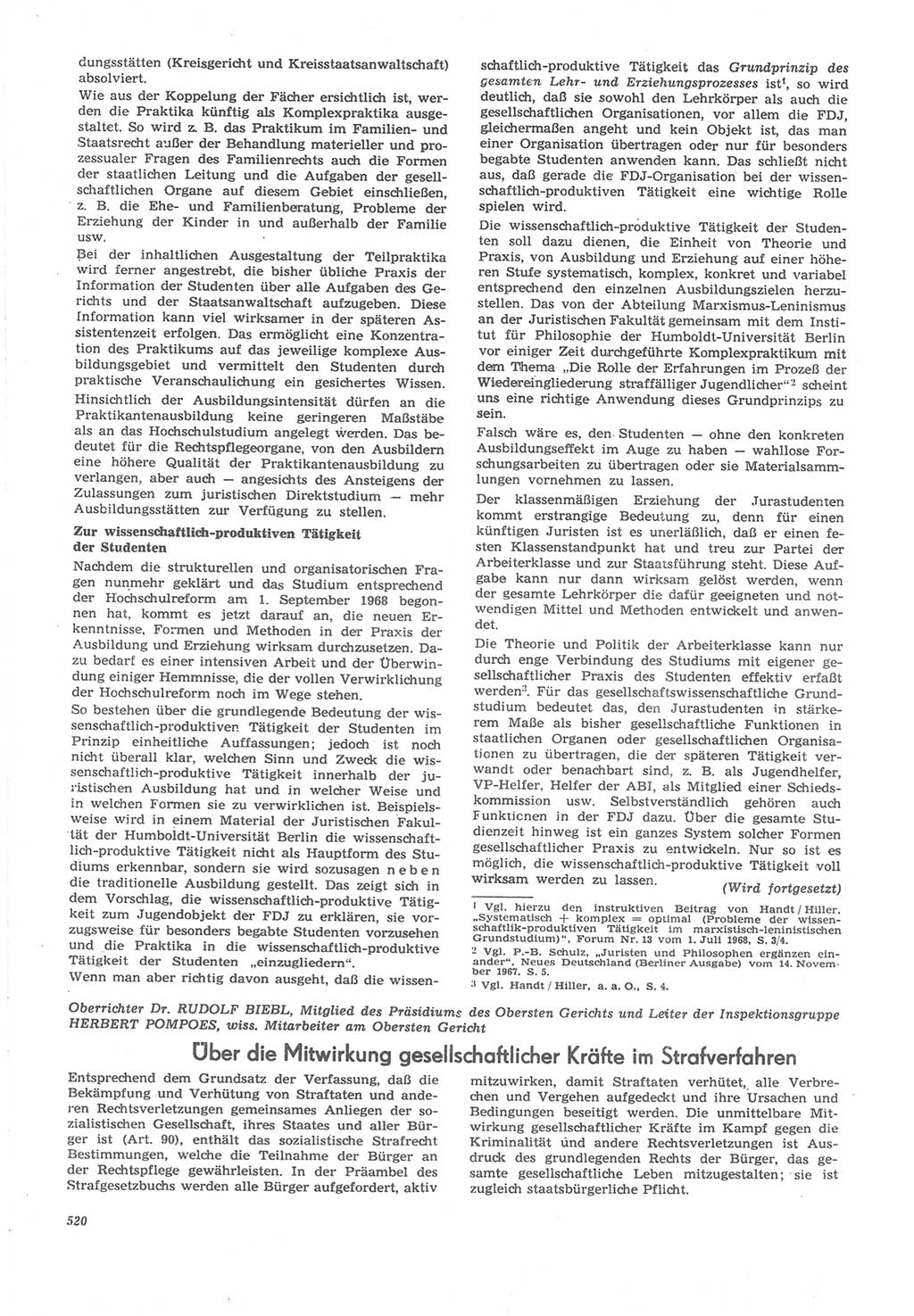 Neue Justiz (NJ), Zeitschrift für Recht und Rechtswissenschaft [Deutsche Demokratische Republik (DDR)], 22. Jahrgang 1968, Seite 520 (NJ DDR 1968, S. 520)