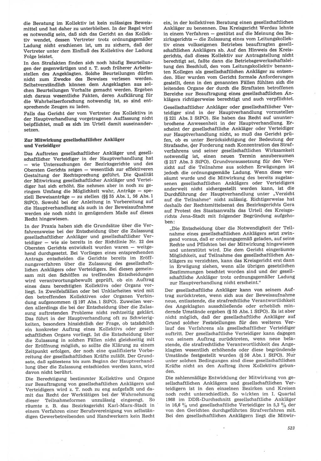 Neue Justiz (NJ), Zeitschrift für Recht und Rechtswissenschaft [Deutsche Demokratische Republik (DDR)], 22. Jahrgang 1968, Seite 523 (NJ DDR 1968, S. 523)