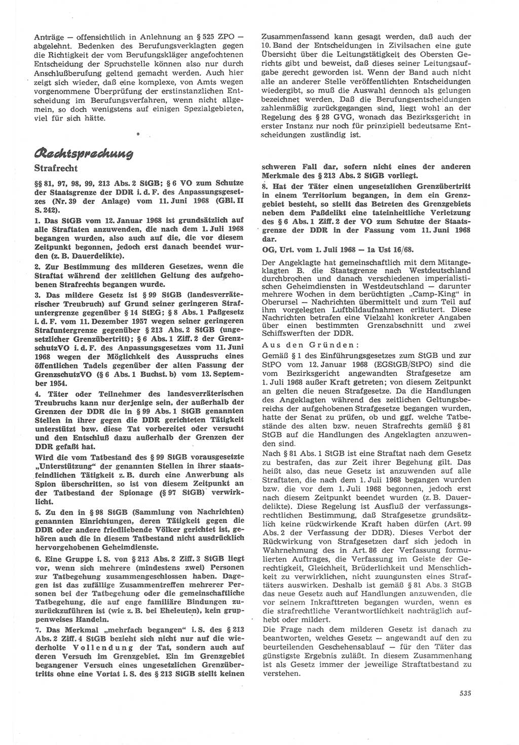 Neue Justiz (NJ), Zeitschrift für Recht und Rechtswissenschaft [Deutsche Demokratische Republik (DDR)], 22. Jahrgang 1968, Seite 535 (NJ DDR 1968, S. 535)