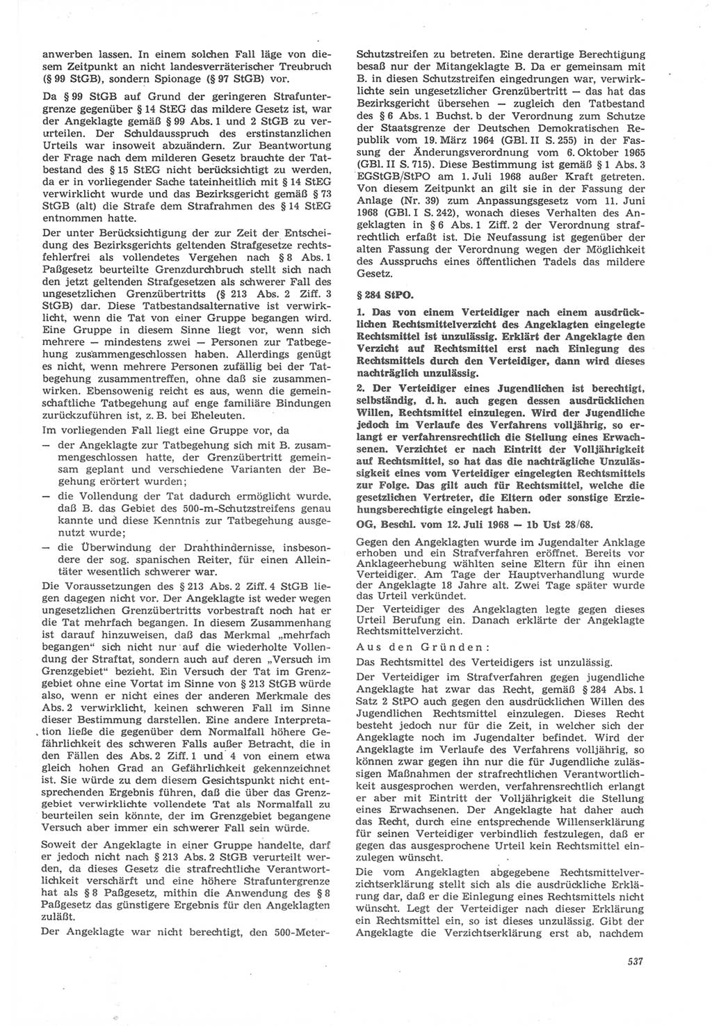 Neue Justiz (NJ), Zeitschrift für Recht und Rechtswissenschaft [Deutsche Demokratische Republik (DDR)], 22. Jahrgang 1968, Seite 537 (NJ DDR 1968, S. 537)